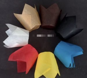 final product of cake cup from tulip cup machine