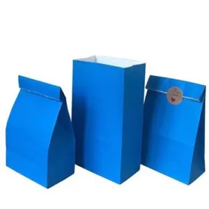 blue colored paper bag made from v bottom paper bag making machine